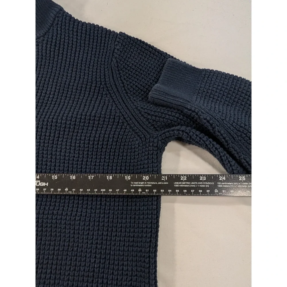 LL Bean Men's Large 100% Organic Cotton Waffle Knit 1/4 Zip Sweater Blue Heavy‎